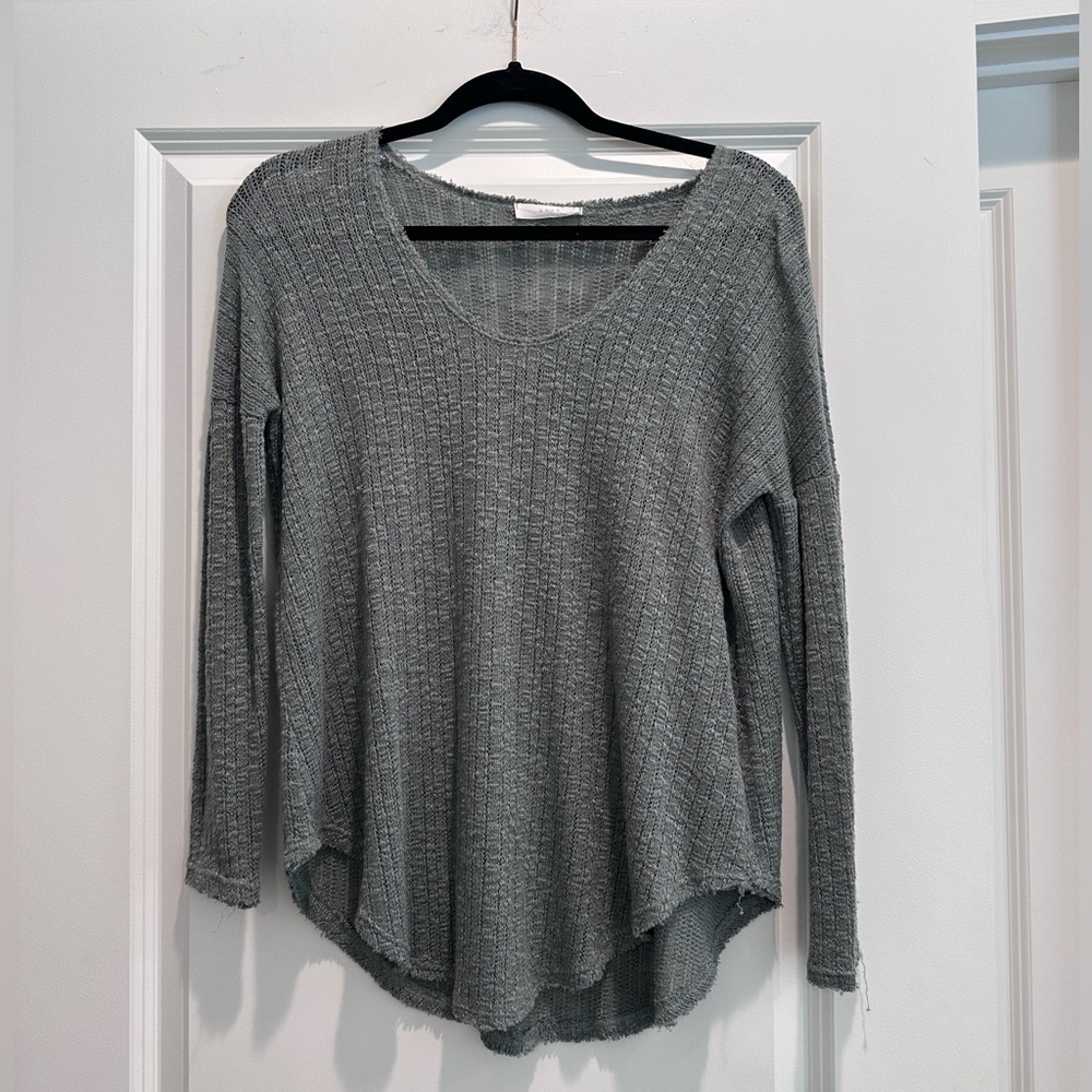 Lush Gray Textured Long Sleeve Top